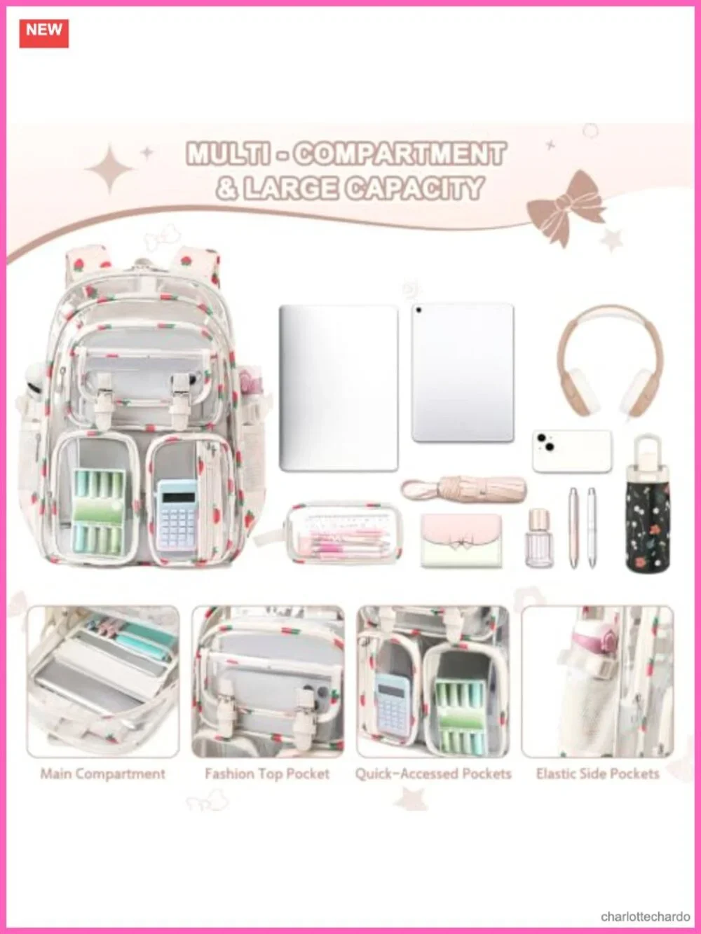 3-Piece Clear Backpack Set with Lunch Bag & Pencil Case, Stadium Approved